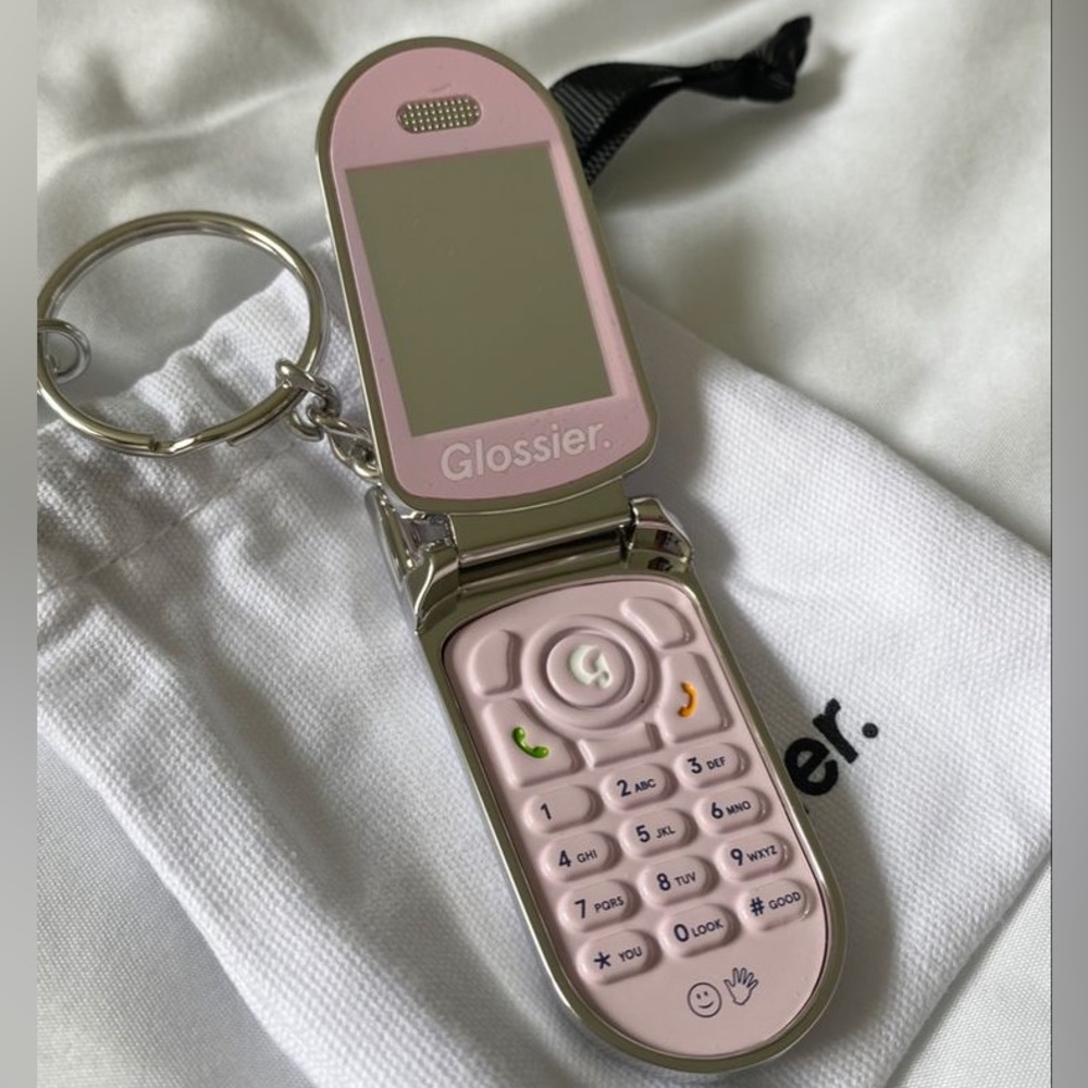 Glossier Flip Phone Keychain a compact mirror New in bag! New York SOHO limited - Picture 5 of 11